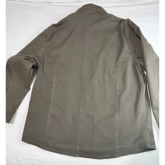 Flag Anthem Olive Mock Neck Trucker Military Shirt Jacket Zip Up Hidden Button - Picture 16 of 16